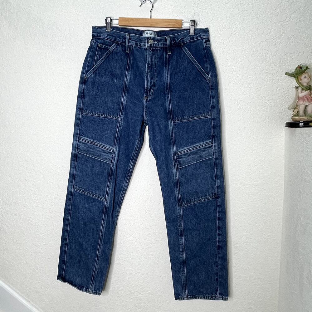 AGOLDE Cooper Cargo Jeans Womens 30 High Rise Straight Leg Blue Organic Denim